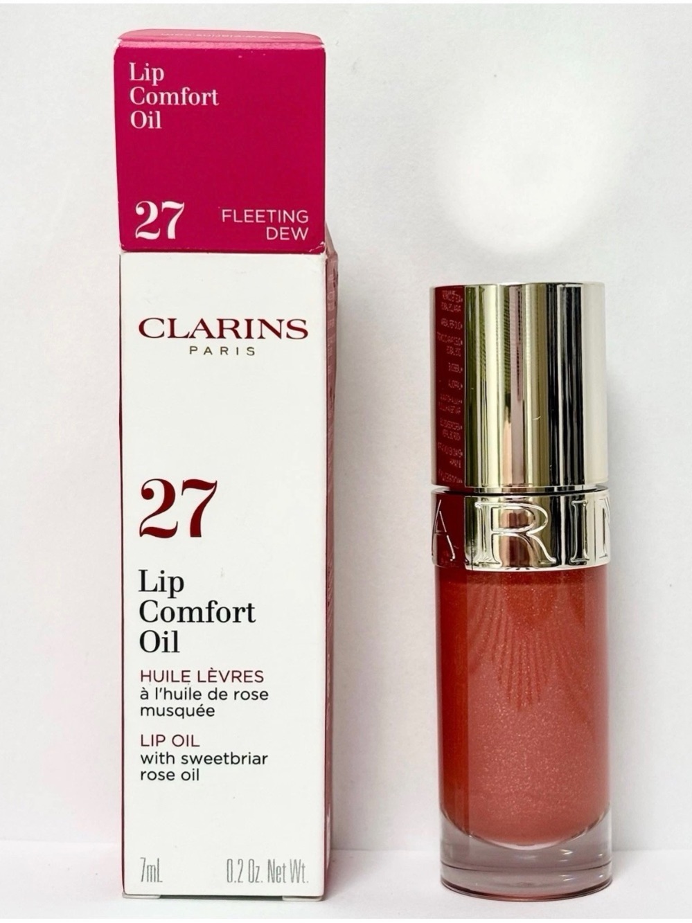 Clarins Lip comfort oil #27 Fleeting Dew, New in Box 7 ml / 0.2 oz.